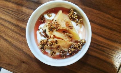 recette poire pochée pralin de sarrasin
